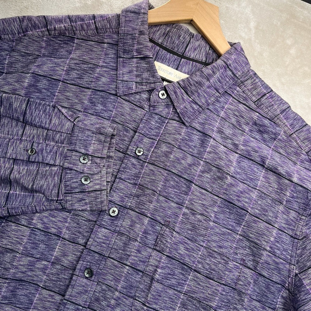 Territory Ahead Button Down Shirt Mens 2XLT Purple Plaid Cotton Long Sleeve